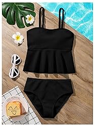 SHENHE Girl's 2 Piece High Waisted Ruffle Waffle