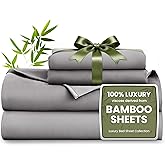 Love's cabin 4 Piece Queen Sheet Set, Cooling Sheets, 100% Rayon Derived from Bamboo, Breathable & Soft Queen Size Bed Set, Deep Pocket Up to 16", Hotel Luxury Silky Bedding Sheets, Grey