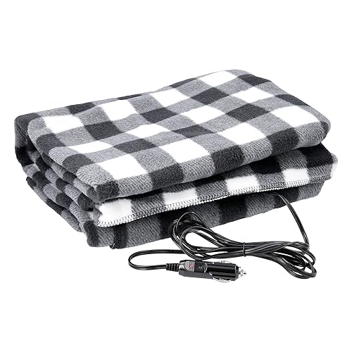 Heated Blanket - 12-Volt Electric Blanket for Car, Truck, SUV, or RV - Portable Winter Car Accessories for Camping or Travel by Stalwart (Black Plaid)