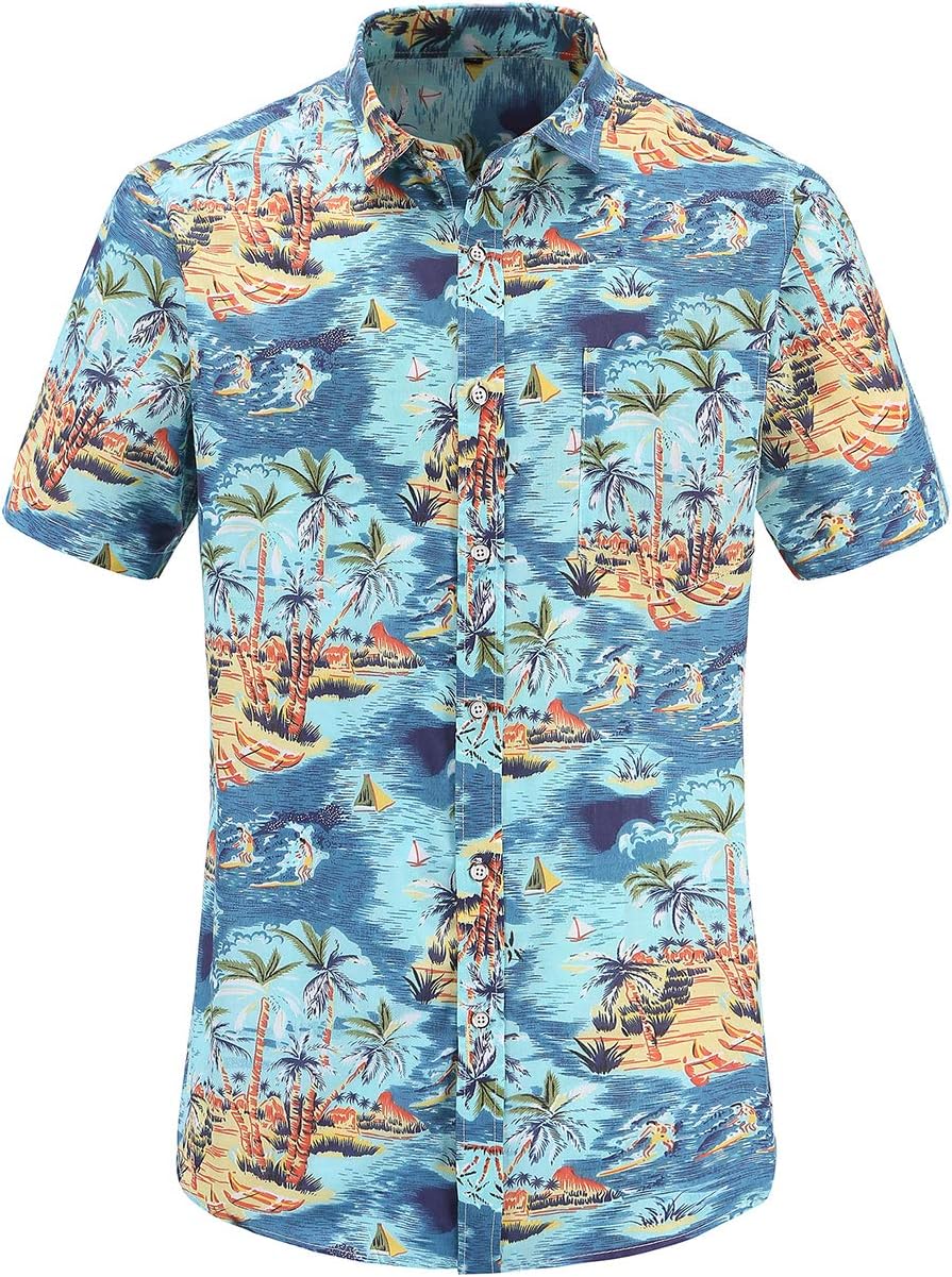 JEETOO Men's Hawaiian Style Short Sleeve Summer Casual Shirt