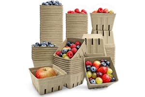 GGOLDMER 45 Pack 4.3x4.3x2.7/LxWxH inch Natural Pulp Fiber Berry Baskets Vented Basket Fruit Tray for Strawberry Blueberry Raspberry Fruit Vegetable Farmer Market Grocery