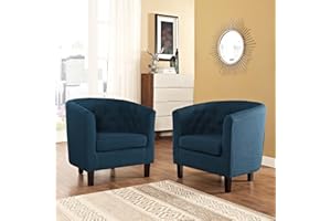Modway Prospect Upholstered Fabric Accent Lounge Living Room Armchairs, Set of Two, Azure