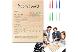 BUSOHA Score Board Compatible with Phase 10 - Wooden Scoreboard for Phase 10 Card Game with 8 Pegs Scoreboard for Board Games Family Party Birthday Christmas