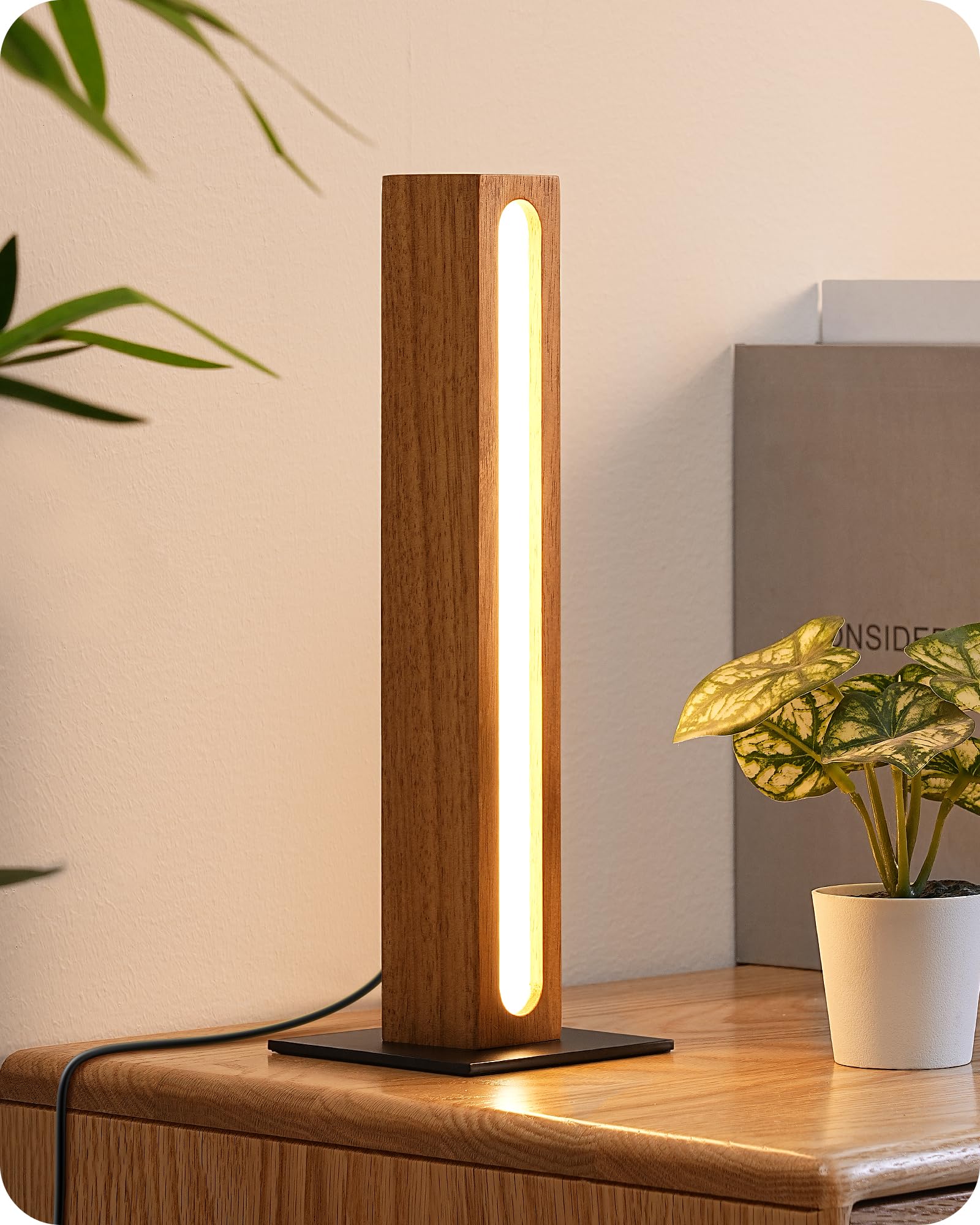 Photo 1 of EDISHINE LED Table Lamp, Small Wood Bedside Lamp with 3 Color Temperature, Stepless Dimmable & Memory Function, Touch Control Square Nightstand Lamp for Bedroom, Living Room, One-Step Installation