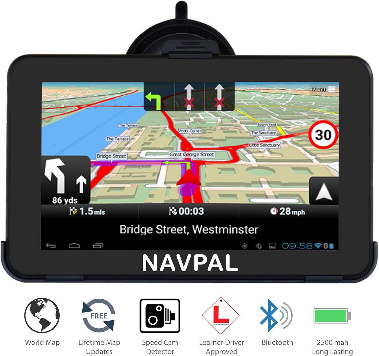 SLIMLINE SAT NAV, 7 Inch with Bluetooth + 2019 World Maps [Pre