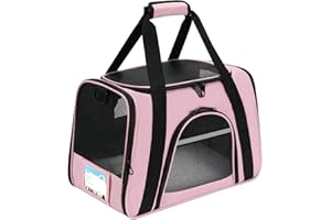 Pet Carrier Airline Approved, Pnimaund Soft Sided Cat Carrier New Upgraded Small Dog Carrier with Lockable Zippers and ID Tag, Breathable Pet Carrier for Cat, Puppy of 15 Lbs,Pink