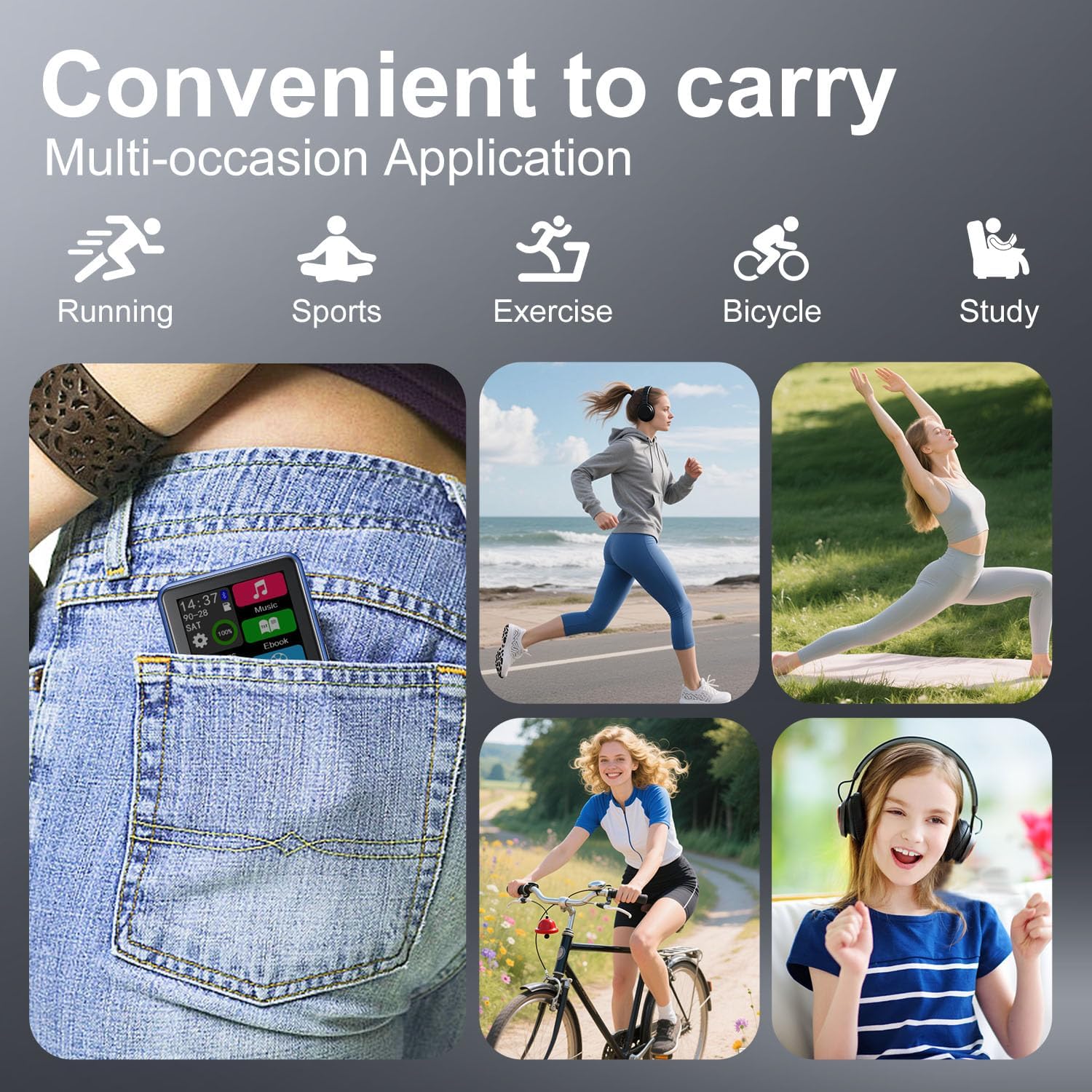 64GB MP3 Player Bluetooth 5.3 Touch Screen Music Player Portable mp4 Player with Speakers high Fidelity Lossless Sound Quality 2.4 inch mp3 FM Radio Recording e-Book