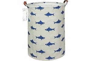 FANKANG Storage Basket, Nursery Hamper Canvas Laundry Basket Foldable with Waterproof PE Coating Large Storage Baskets for Kids Boys and Girls, Office, Bedroom, Clothes,Toys（Shark）