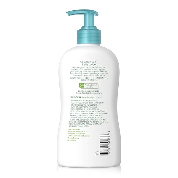 CETAPHIL BABY DAILY LOTION WITH ORGANIC CALENDULA |VITAMIN E | SWEET ALMOND & SUNFLOWER OILS |13.5 FL. OZ