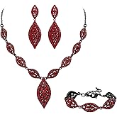Flyonce Wedding Jewelry Set Rhinestone Crystal Bridal Leaf Necklace Drop Dangle Chandelier Earrings Sets for Women