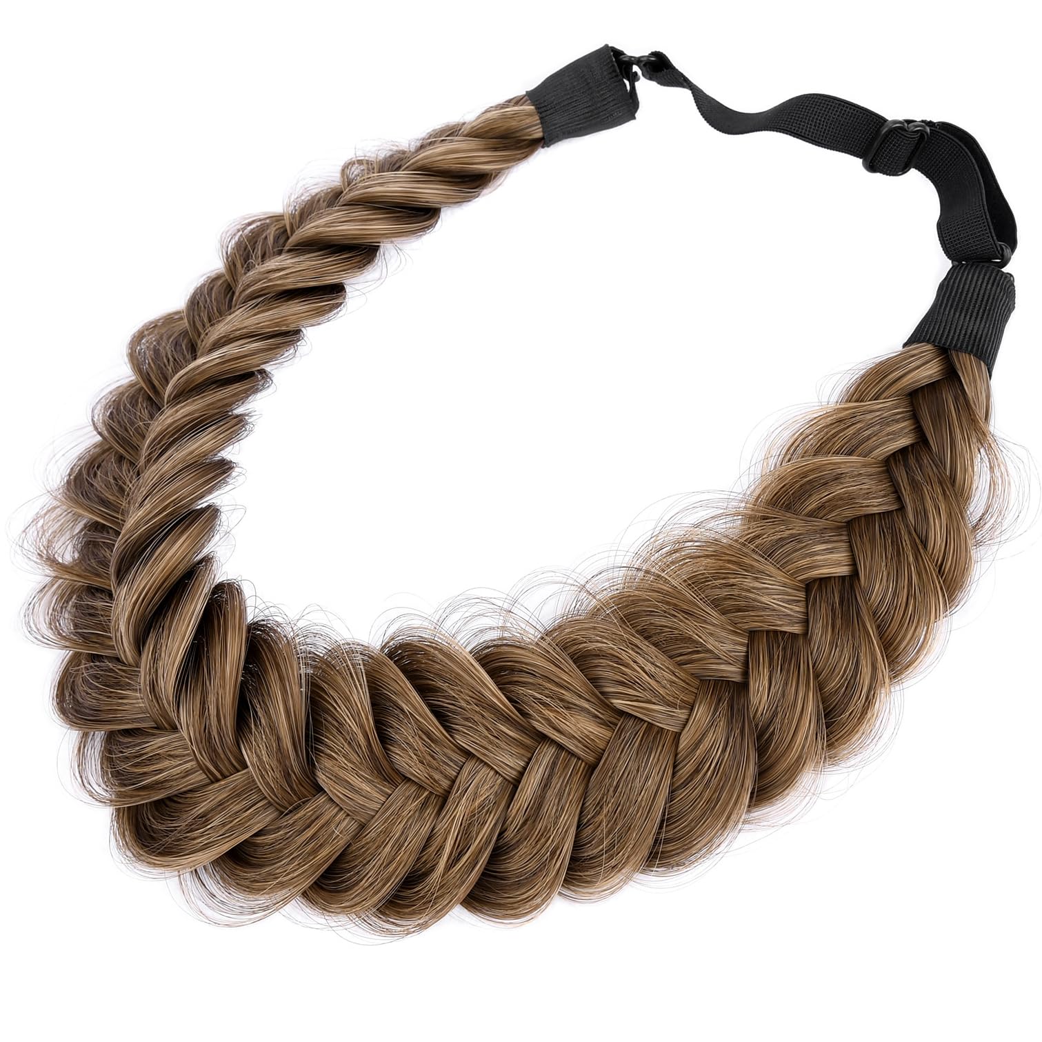 BOBIYA Braided Headband with 2 Strands, Messy, Wide, Synthetic Hair Braid, Elastic Braided Hair Band for Women, Girls (Claybank)