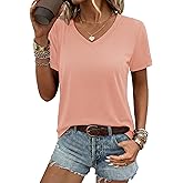 YUCOLEN Womens Cotton V Neck T Shirts Short Sleeve Summer Tops Casual Basic Tee Shirt 2026 Trendy Fashion Clothes