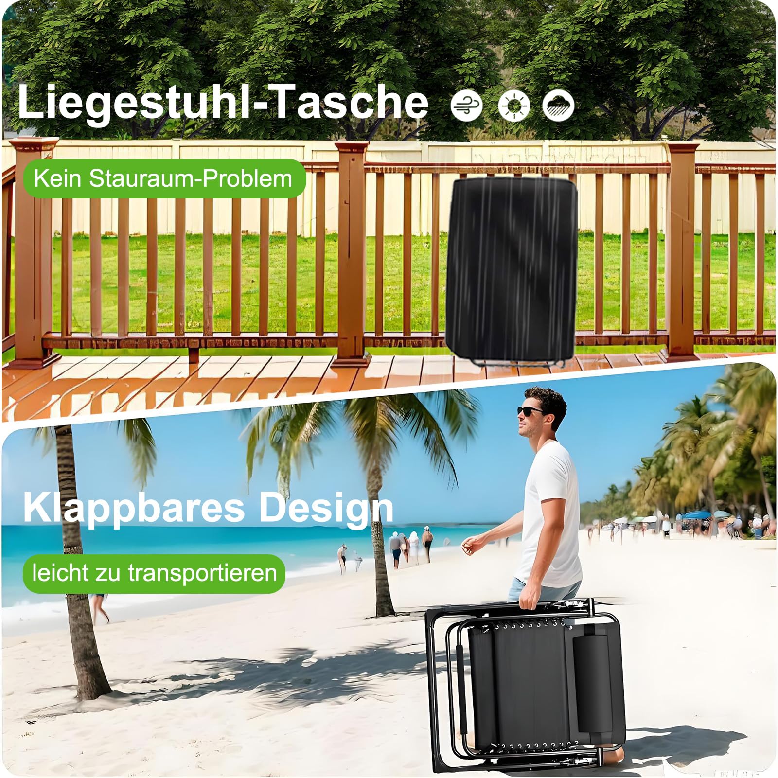 Klappbarer Gartenliegestuhl mit 90–170°verstellbarer Rückenlehne, Tragkraft 200 kg, inklusive Getränkehalter, Liegestuhltasche – Geeignet als klappbare Sonnenliege für Garten, Strand, Pool und Balkon 8