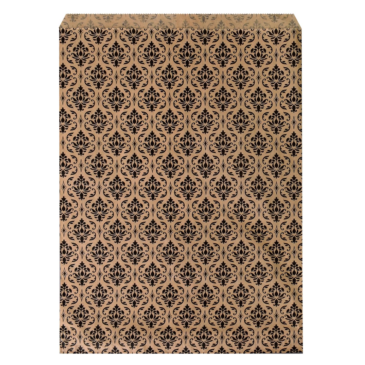 Mooca 200 pcs Damask Paper Gift Bags Shopping Sales Printed Bags Paper Bags Packaging Bags Candy Bags Popcorn Bags Cookie Bags Treat Bags Bags for Packaging, 8 1/2''W x 11''H, Brown with Black Damask