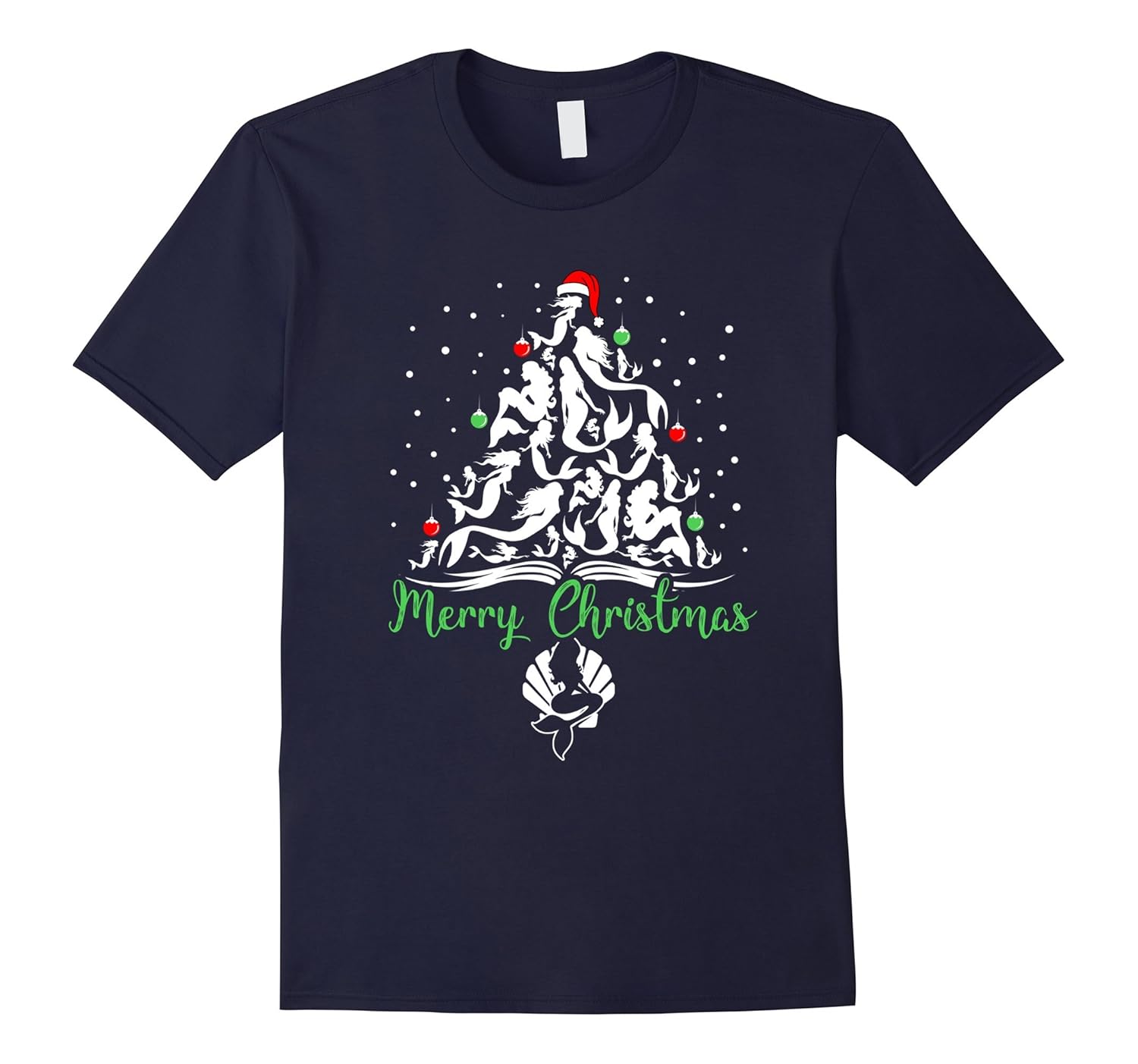 Christmas Tree Merry Christmas Mermaid Lover Gift T-shirt-Rose