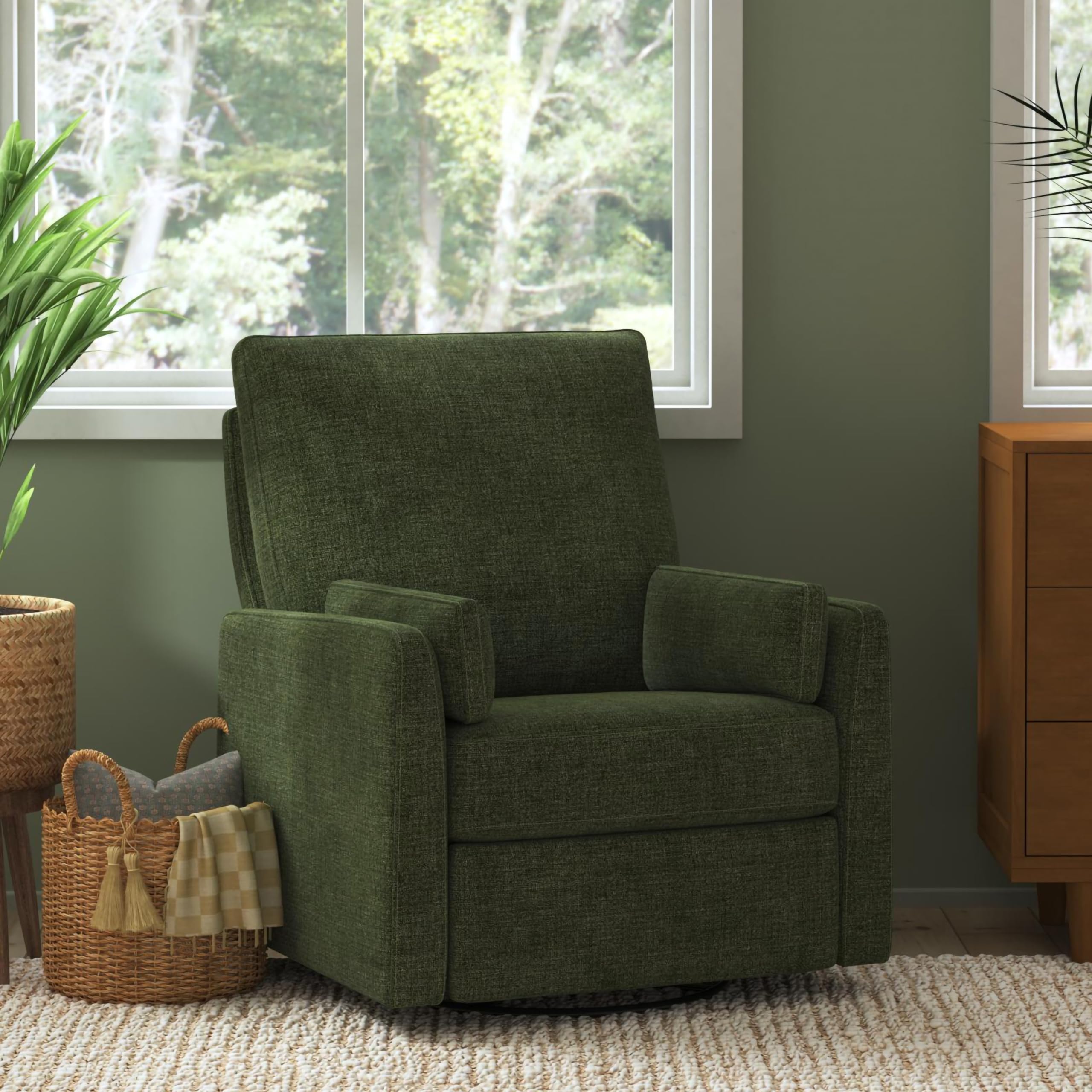 Photo 1 of Carter's by Davinci Ethan Swivel Recliner in Performance Forest Green Linen, GREENGUARD Gold & CertiPUR-US® Certified
