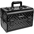 SHANY Premier Fantasy Professional Makeup Train Case Cosmetic Box Portable Make up Case Organizer Jewelry storage with Locks, 3 Trays, Makeup Brush Holder and Cosmetics Mirror - Black Diamond