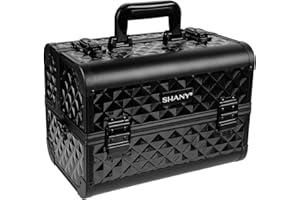 SHANY Premier Fantasy Professional Makeup Train Case Cosmetic Box Portable Make up Case Organizer Jewelry storage with Locks, 3 Trays, Makeup Brush Holder and Cosmetics Mirror - Black Diamond