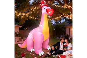 TURNMEON 8FT Valentines Day Inflatables Outdoor Decorations Pink Dinosaur with Heart Valentines Blow Up Yard Decoration Built-in LEDs Valentines Day Decorations Outdoor Indoor Garden Lawn Wedding Holiday Party