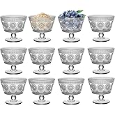 Aurfedes Vintage Glass Dessert Bowls, Set of 12, 9oz Glass Ice Cream Sundae Cups with Vintage Sunflower Pattern, Ideal for Ic
