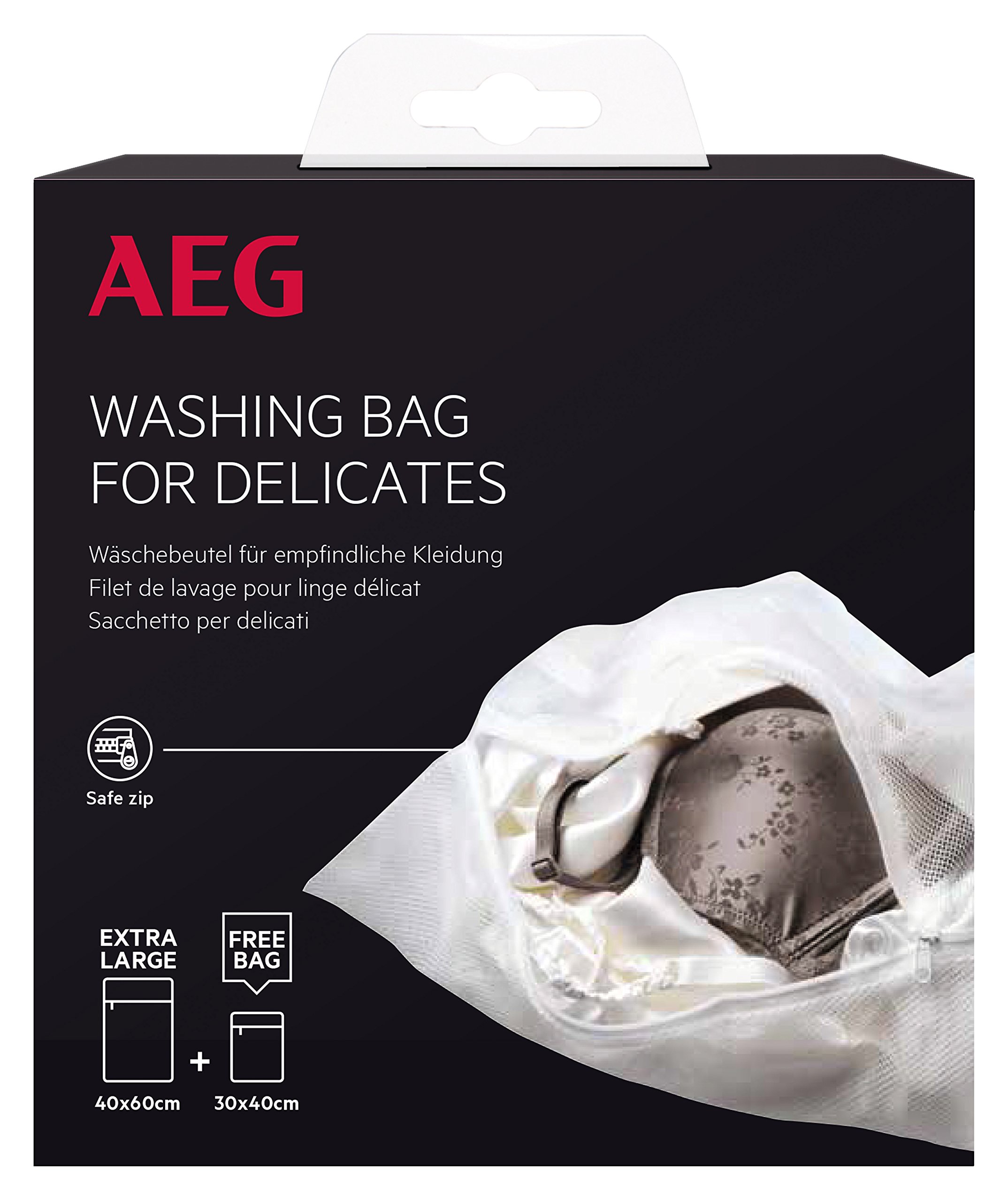 AEG A4WZWB31 Washing Bag for Delicate Fabrics/Manufacturer 9029794790 / Pack of 2 with the following dimensions:40 x 60 cm and 30 x 40 cm/Washing Machine Accessory/Net Bag for Laundry with Zipper