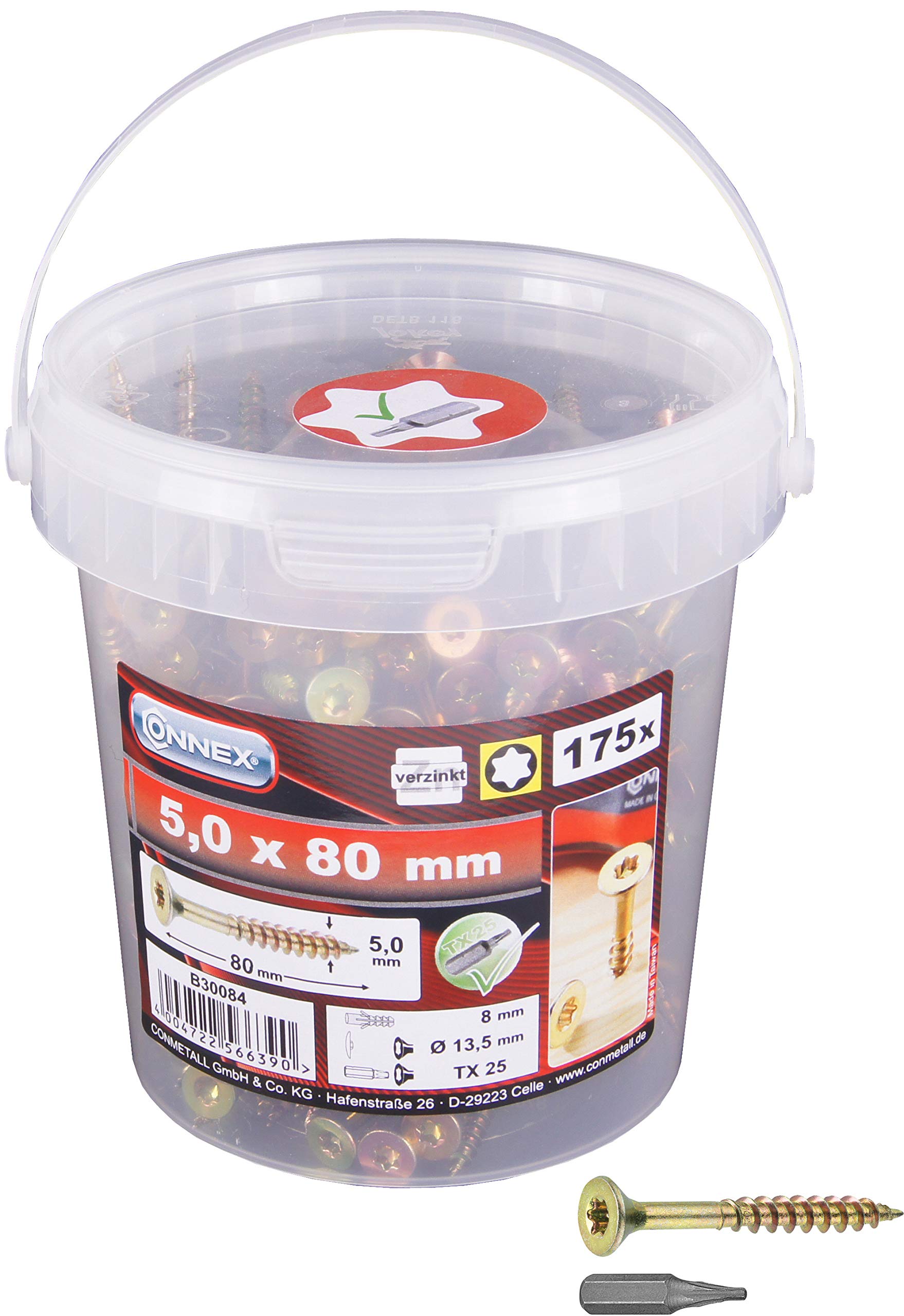 CONNEX B30084 TX 5 x 80mm Uni-Screws Bucket (175 Pieces) — image 1