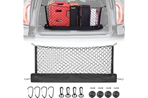 BUMBEE Car Rear Cargo Net 2-Layer SUV Truck Cargo Net 35 x 12 Inch with Integrated Storage Bag for Cadillac Escalade GMC Canyon Sierra Terrain Acadia Yukon XL New 2025-2015 Trunk Car Tailgate Netting