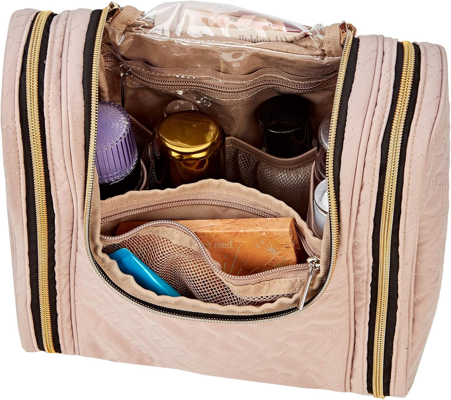 NISHEL Hanging Travel Toiletry Bag Organizer, Water Resistant Shower Dopp Kit, Makeup Cosmetic Case for Bathroom, Pink