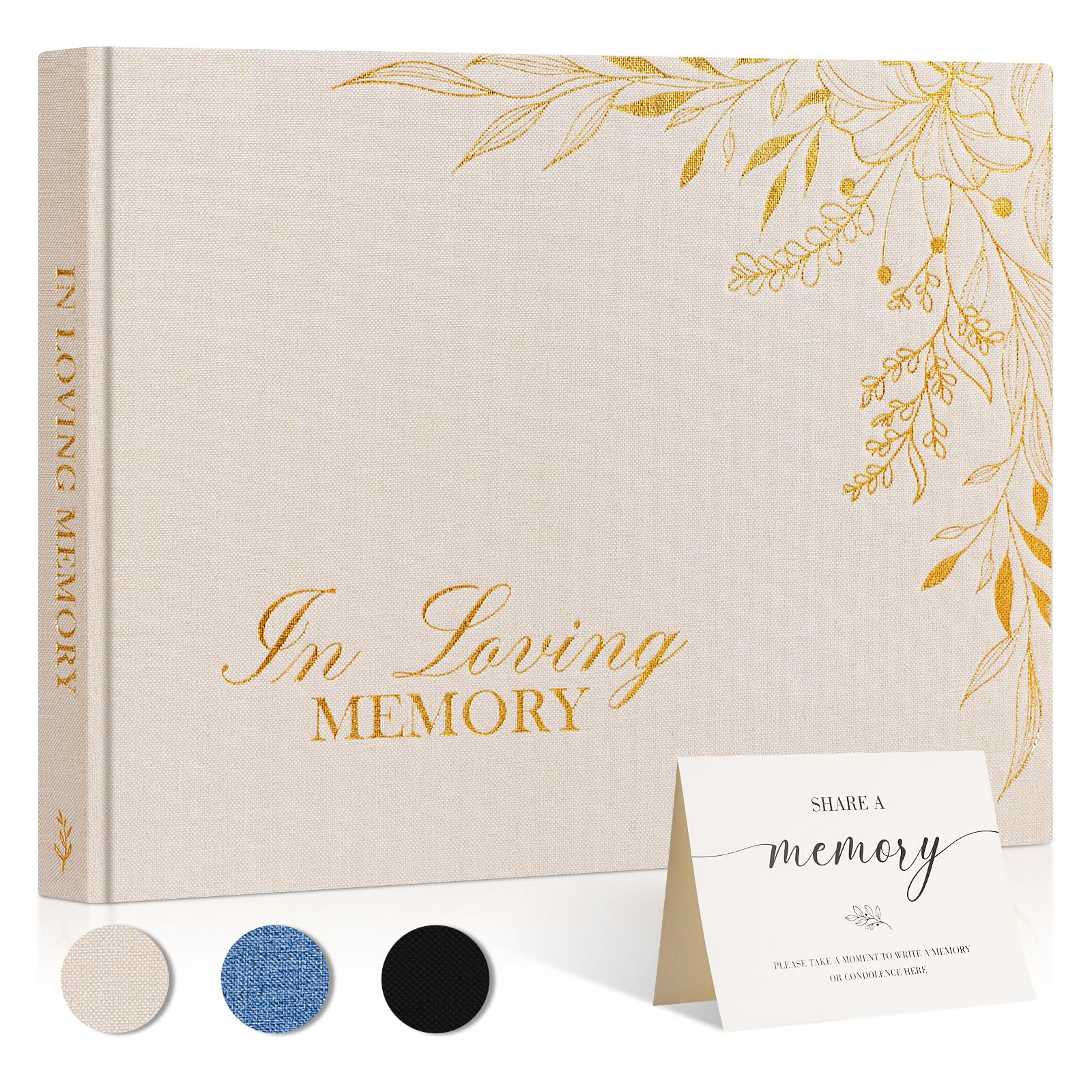 Photo 1 of Lanpn Funeral Guest Book for Memorial Service, Linen in Loving Memory Registry Guest Book, Funeral Favors Sign in Books for Guests Celebration of Life Memory Book for Funeral with Table Sign, Beige