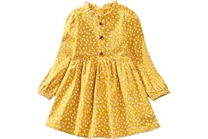 VINUOKER Toddler Girls Cotton Dress Floral Dress for Little Girls midi Dress 2-7years Fall Winter Dress