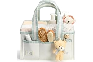 PeraBella Diaper Caddy Organizer with Handle, Baby Shower Gifts Basket Bag, Registry Search Must Haves Items, Nursery Storage Organizer for Newborn Girl Boy, Baby Bag Essentials, Car Diaper Caddy Cart