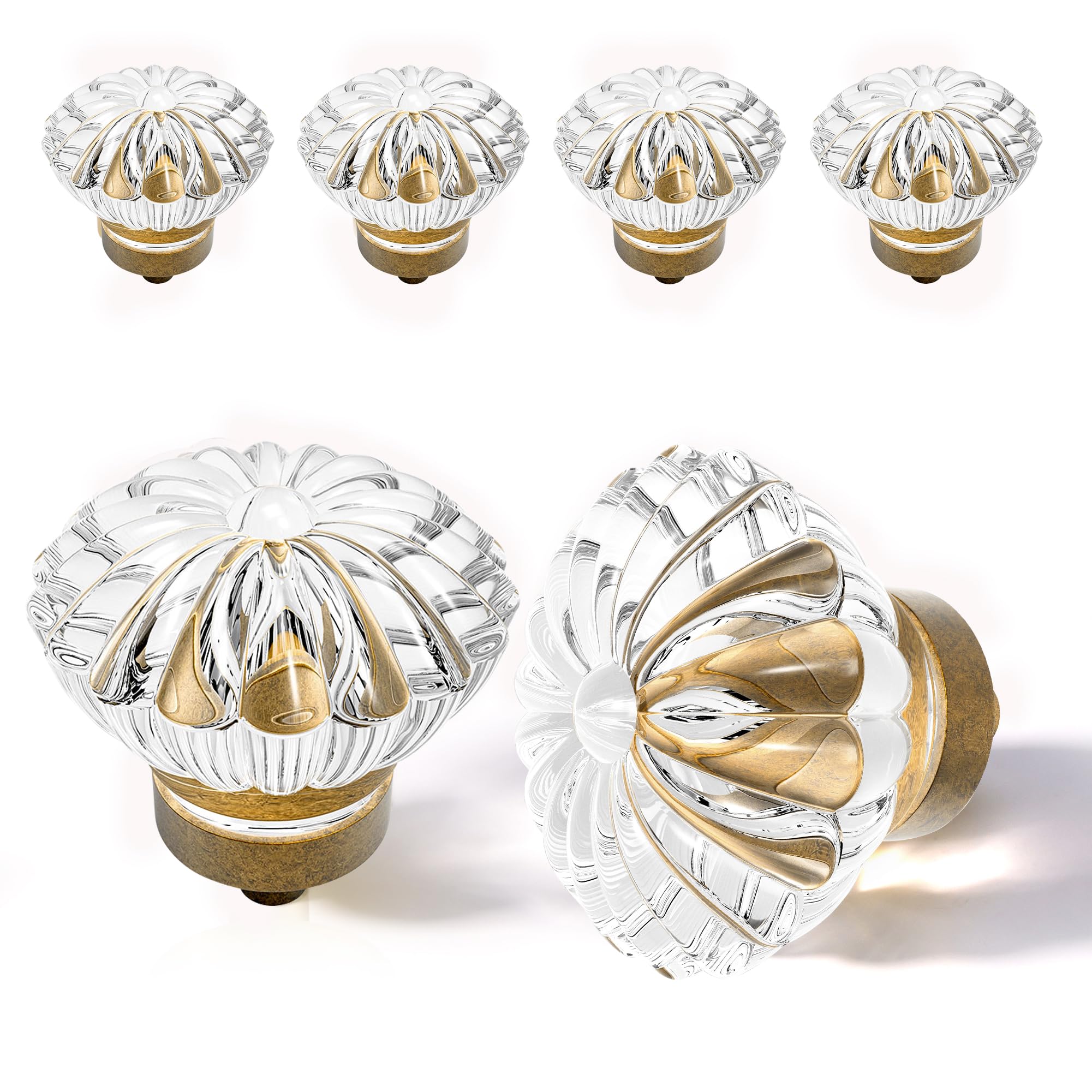 Ssl Style Knobs Crystal Cabinet Knobs Cabinets Knob, 4 Pack Flower Antique Brass ...