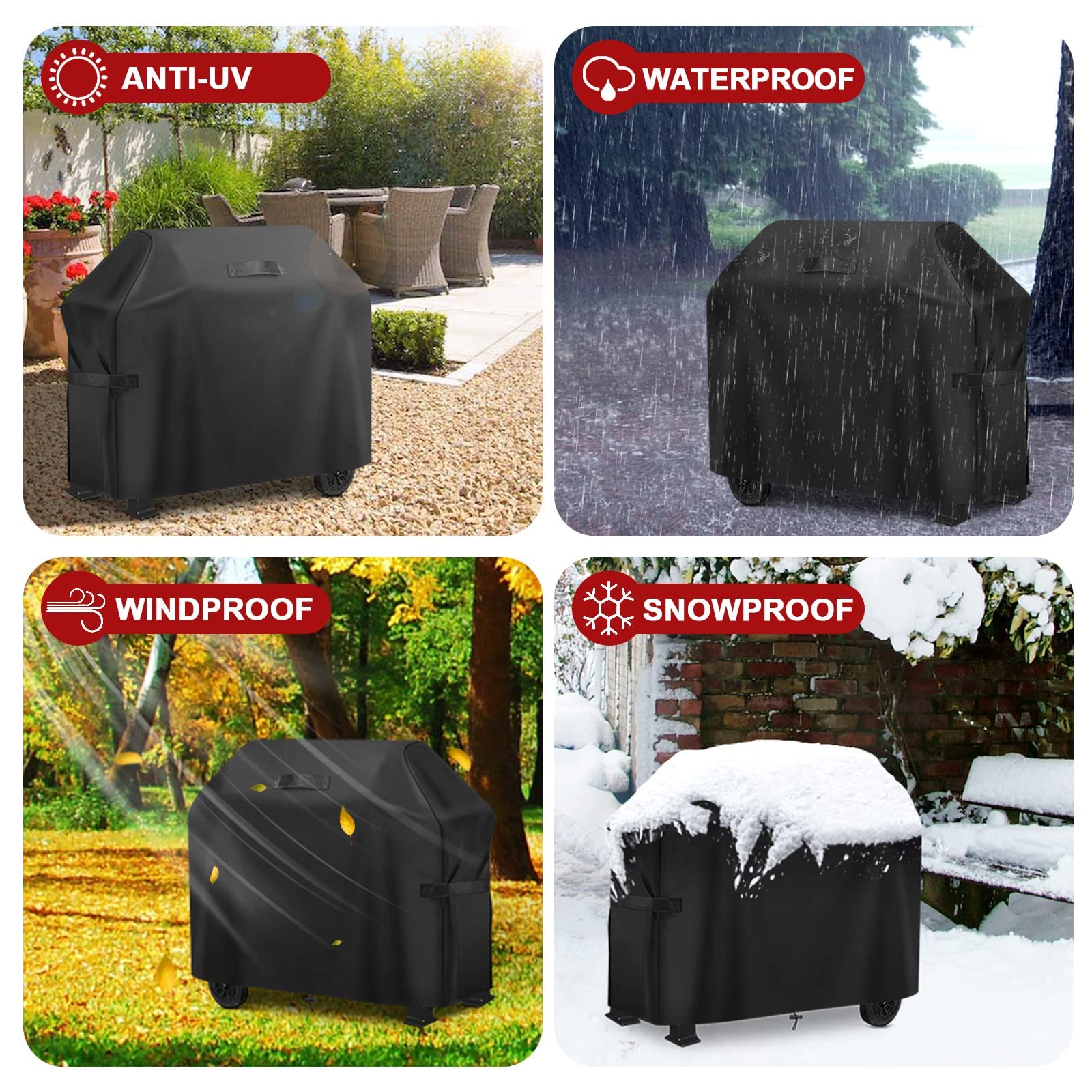 GARPROVM Grill Abdeckhaube, Grillabdeckung wetterfest Gasgrill Abdeckung Grillhaube Wasserdicht Winddicht Staubdicht BBQ Abdeckplane für Weber Brinkmann Char Broil, 183 x 66 x 130cm 7