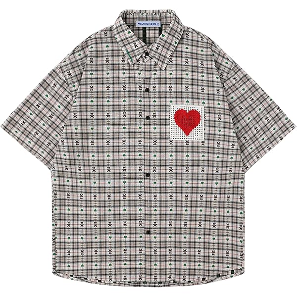 Aelfric Eden Shirts Plaid Embroidery Short Sleeve Shirt