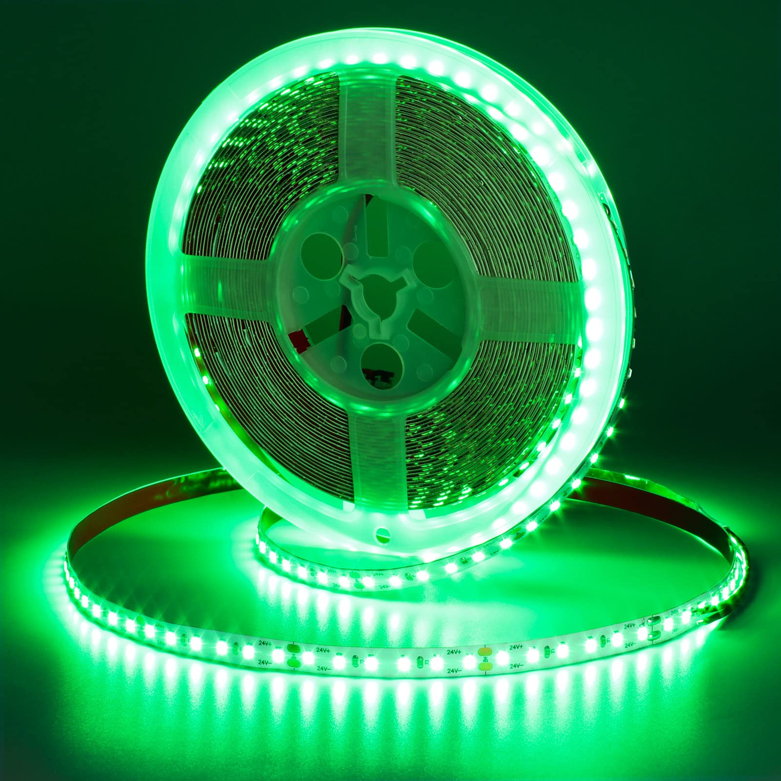 GOMING DC 24V 10M Green LED Strip Light 1200LEDs SMD2835 90W High Brightness No-Waterproof IP20 Flexible Ribbon for Garden Backyard Hallways Stairs Decoration Lighting(No Power Supply)