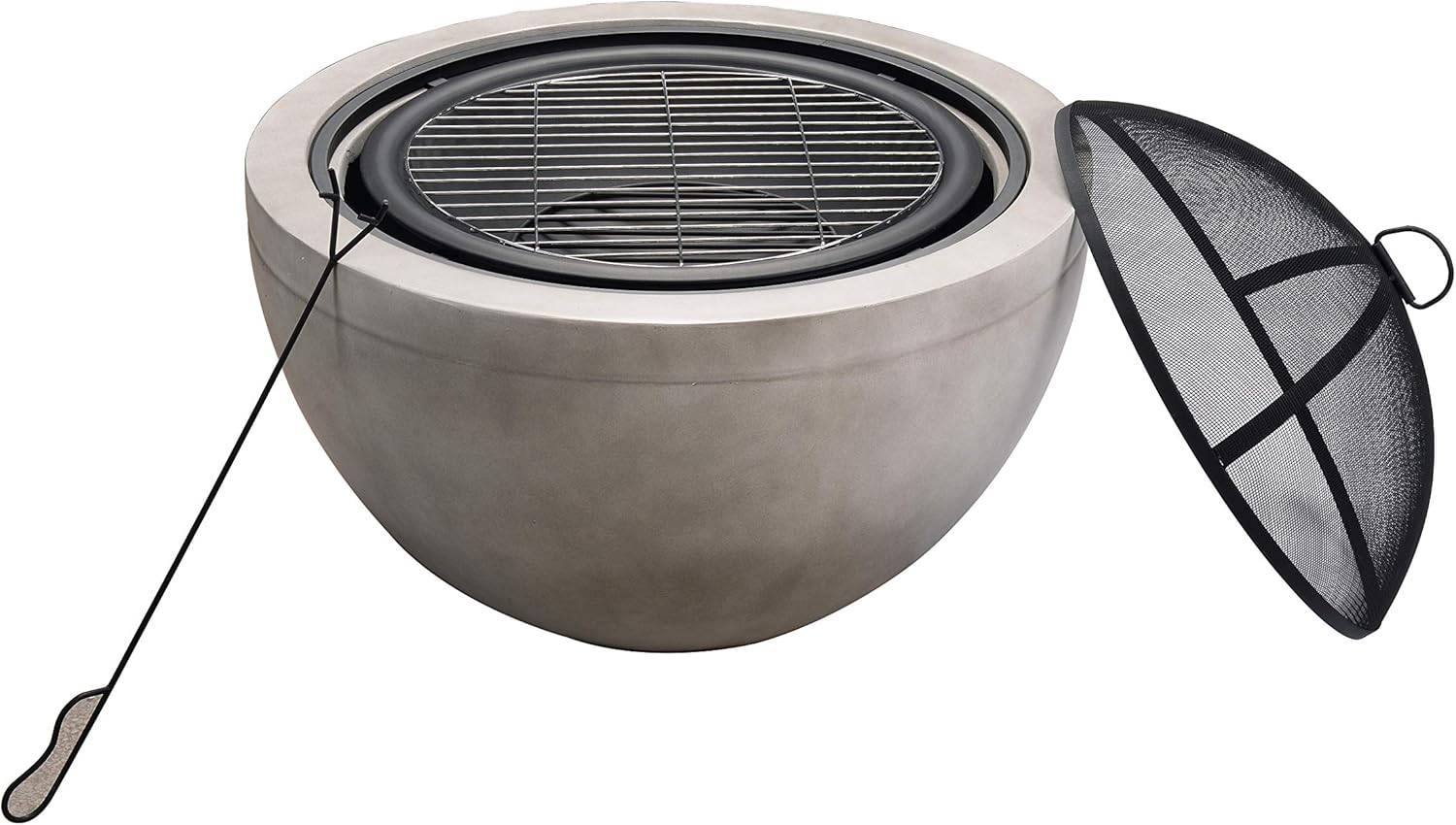 Peaktop HR30180AA Bonfire Concrete Round Charcoal BBQ Grill Wood Burning Fire Pit with Spark Screen, Fireplace Poker, Grate for Outdoor Patio Garden Backyard Decking Décor, 30 inch Length, Gray, 30" : Garden & Outdoor