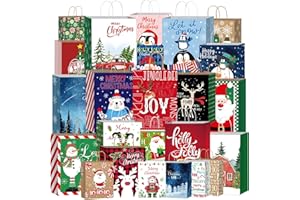 Nimbbex 24 Pack Kraft Christmas Gift Paper Bags Bulk with Handles, Assorted Sizes Set for Xmas Party Supplies, Wrapping Christmas Holiday Presents(8 Jumbo,8 Large,8 Medium)