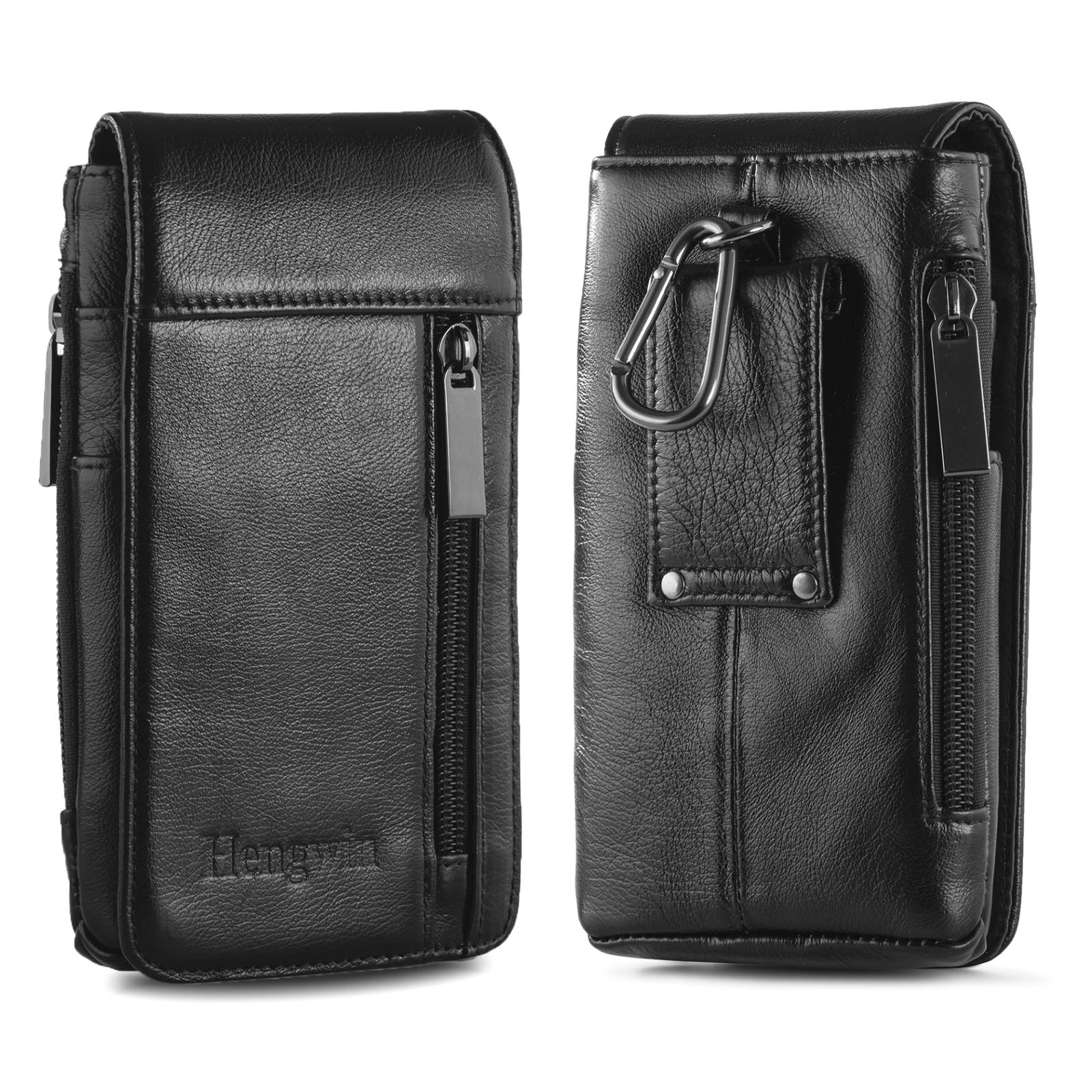 Hengwin Phone Belt Pouch, Genuine Leather Waist Belt Holder for Samsung Galaxy S25 S24 S23 S22 S21 S20 Ultra S25+ Phone Case with Card Holder, Men’s Small Hiking Gadget Holster