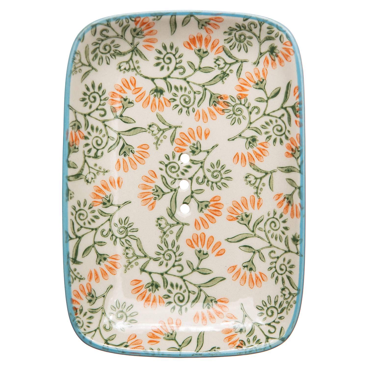 Tranquillo Square-shaped Soap Dish FLEUR made of Stoneware - with holes for the water drainage 13,5 x 9,5 x 2 cm Home Bathroom Present Deco