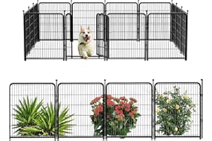 Getlay Dog Playpen 48inch 12 Panels, Puppy Playpen Indoors, Dog Fence Outdoor for Yard, Wide Door Low Threshold Garden Fence for Medium/Large Pets. Black Dog Pens Total 26.6 Ft(L)