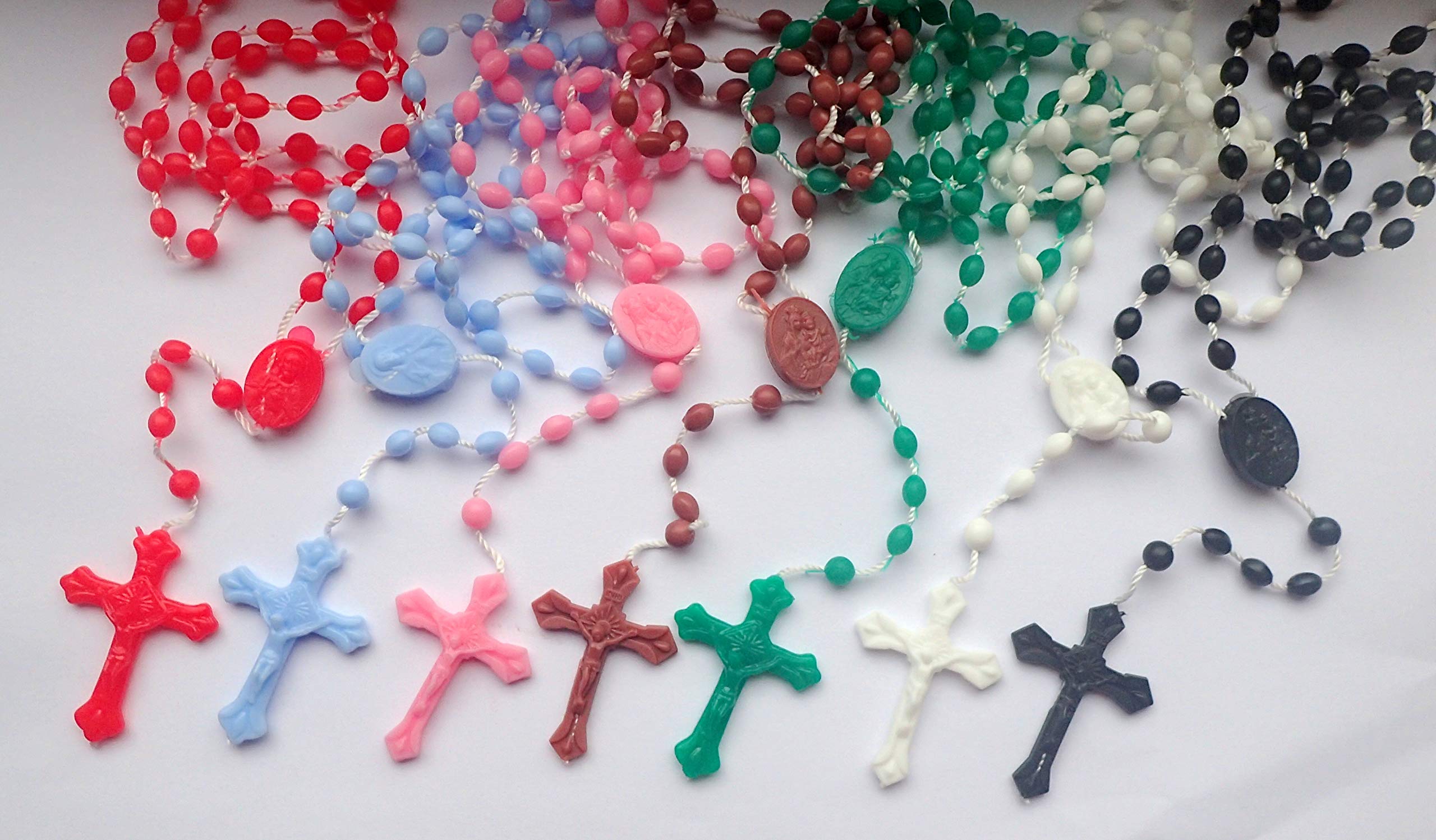 Cross 7 x Plastic Prison Issue Rosary Beads Rosaries Plastic Red White Blue Black Green Pink Brown My Heart
