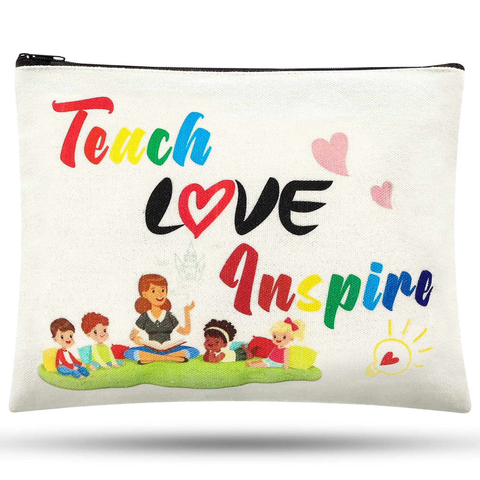 Svee Teacher Appreciation Gifts Teacher Gift Bag Canvas Teacher Makeup Bag Thank Teacher Cosmetic Bag Zipper Pouch for Women Teacher Nursery Preschool High School(Cute Style)