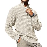 Zaitun Men's Quarter Zip Sweaters Polo Zip Up Pullover Waffle Knit Mock Neck Turtleneck