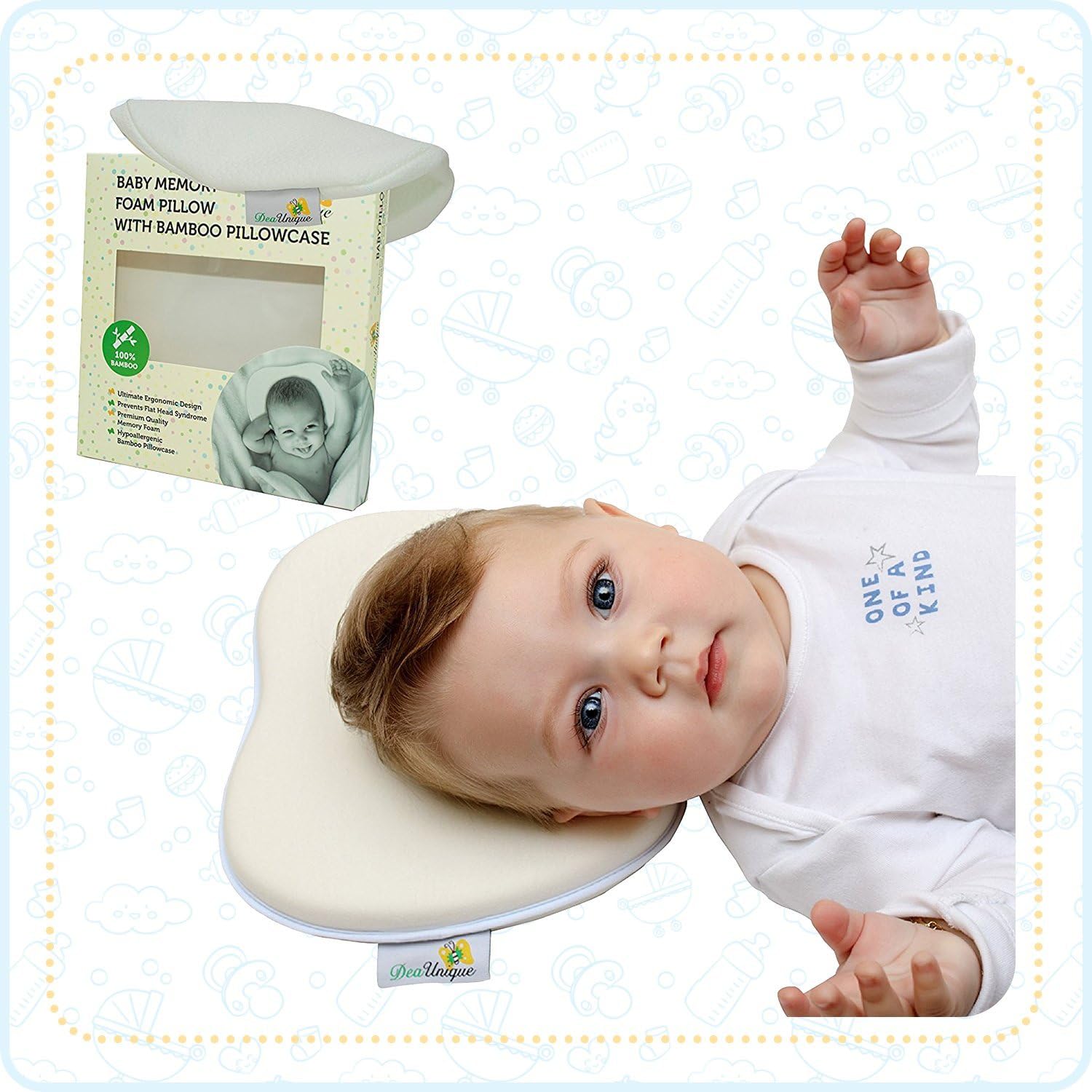 Baby Pillow for Newborn.Head Shaping and Neck Support for Sleeping in Crib.Prevent Flat Head Syndrome (Plagiocephaly).Memory Foam Cushion for Infants. Hypoalergenic Breathable Bamboo Cover. White