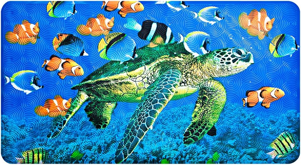 Yolife Bathroom Shower Mat, Anti-slip Mat, Antibacterial Plus Reinforced Suction Cups (Turtle), 68 x 37 cm (Rectangular)