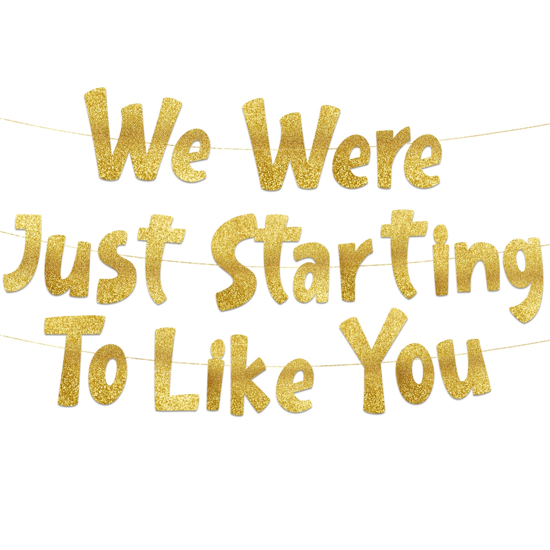 Pre-Strung We Were Just Starting To Like You Gold Glitter Banner - Funny Retirement Decorations for Men and Women - Retirement Retirement Bunting, Party Supplies and Farewell Gifts