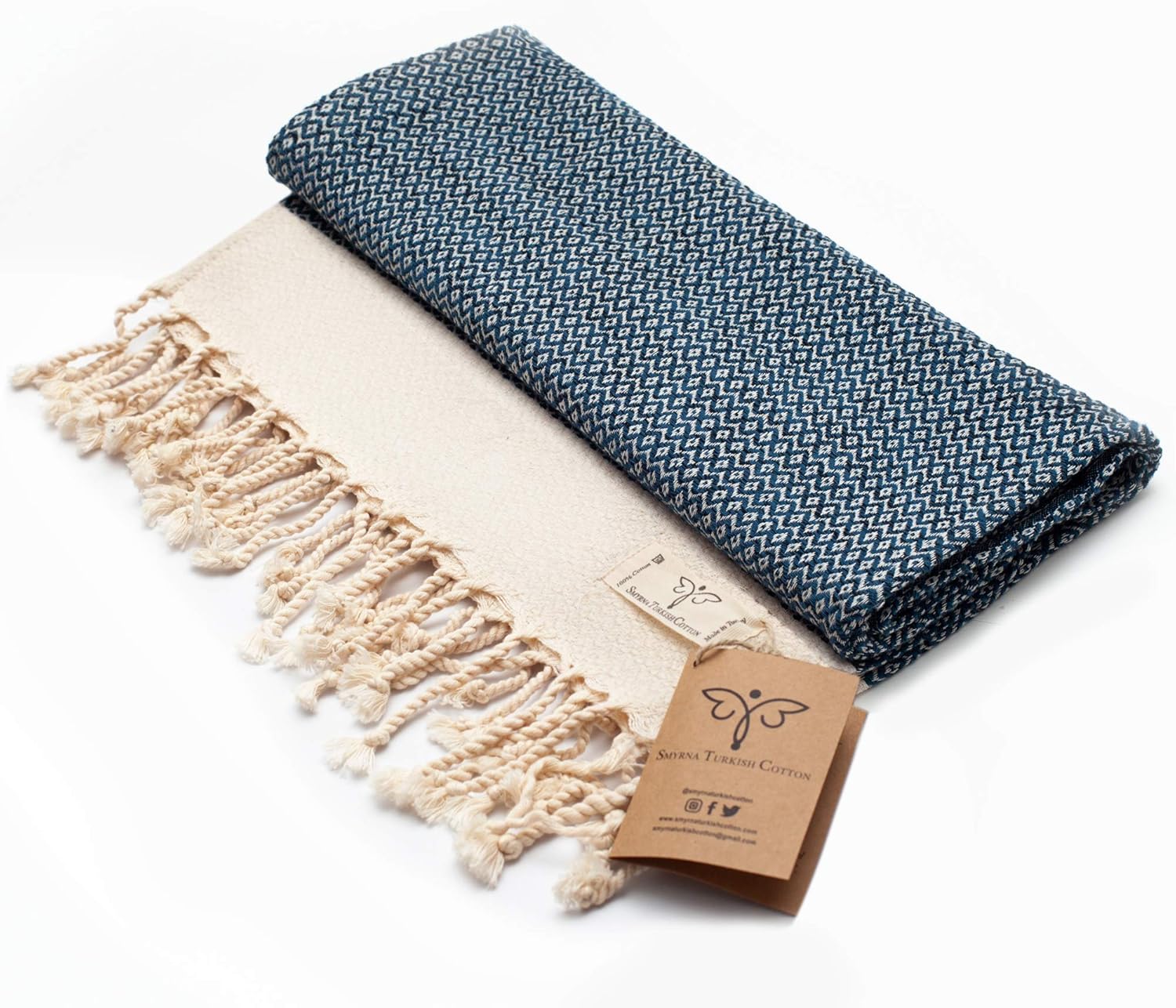 Smyrna Original Turkish Hand Towels Set of 2 | 100% Cotton, 16 x 40 Inches | Decorative Bathroom Peshtemal Towel for Hand, Face, Hair, Gym, Yoga, Tea, Dishcloth, Kitchen and Bath (Navy): Kitchen & Dining