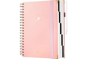Yoment Hardcover Spiral Notebooks for Work with Pen Leather 5 Subject Notebook College Ruled with Dividers 360 Pages B5 Journals for Women Men Writing, Pink