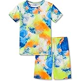 Beezizac Little Big Boys Pajamas Tie Dye Blue & Yellow 2-PC Snug-fit Comfy Short Sleeve PJ Set Kid Summer Size 4T-14