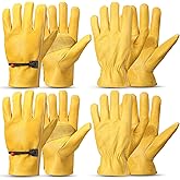 Bencailor 4 Pairs Leather Gloves for Work Leather Gardening Gloves Cowhide Durable Puncture Cut Resistant for Men Women